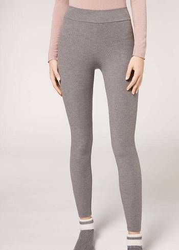 Leggins Calzedonia Acanalado with Cashmere Mujer Gris | CO1515PQ