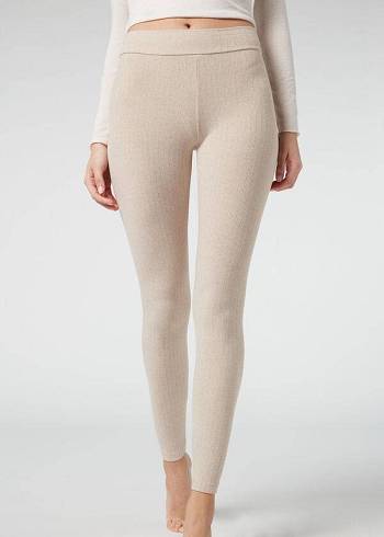 Leggins Calzedonia Acanalado with Cashmere Mujer Beige | CO1517SO