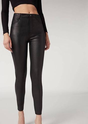 Leggins Calzedonia Faux Cuero Flaco Mujer Negras | CO1548JJ