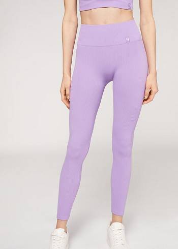 Leggins Calzedonia Fine Acanalado Seamless Deporte Mujer Moradas | CO1541PQ