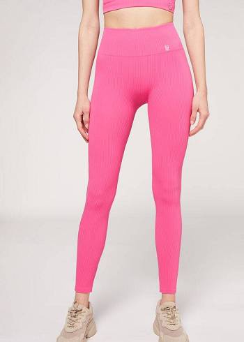 Leggins Calzedonia Fine Acanalado Seamless Deporte Mujer Rosas | CO1543SO