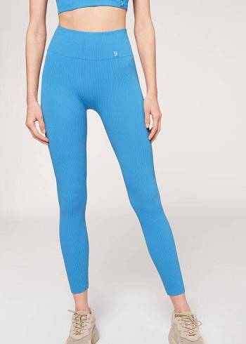 Leggins Calzedonia Fine Acanalado Seamless Deporte Mujer Azules | CO1544DN