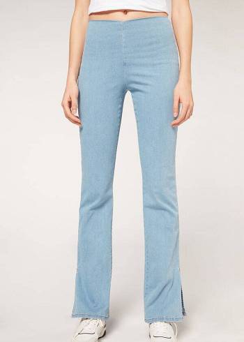 Leggins Calzedonia High-Cintura Flared in Denim with Slits Mujer Azules | CO1531MA