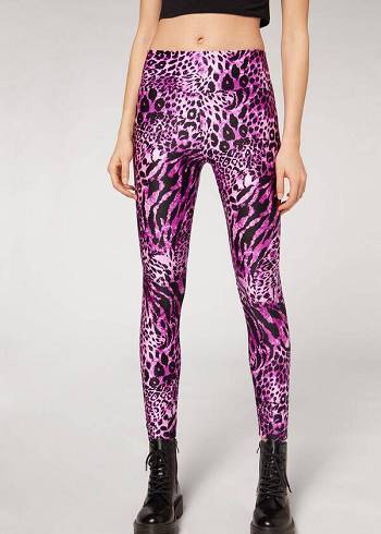 Leggins Calzedonia Shiny Animal-Print Atléticos Mujer Rosas | CO1509RW