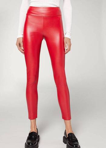 Leggins Calzedonia Thermal Cuero Effect Mujer Rojas | CO1492DN