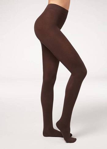 Mallas Calzedonia Opaque 100 Denier Algodon and Microfiber Mujer Cafe | CO3138HK