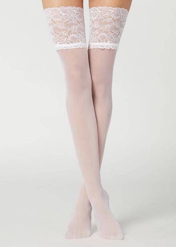 Medias Calzedonia 20 Denier Opaque Thigh-Highs Mujer Blancas | CO2950JJ