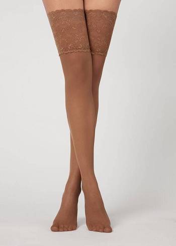 Medias Calzedonia 20 Denier Opaque Thigh-Highs Mujer Kaki | CO2952GL