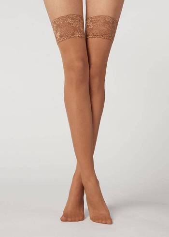 Medias Calzedonia 20 Denier Sheer Thigh-Highs Mujer Beige Marrones | CO2941MA