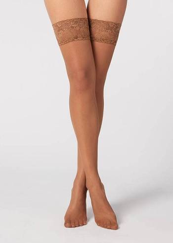 Medias Calzedonia 20 Denier Sheer Thigh-Highs Mujer Marrones | CO2944VD