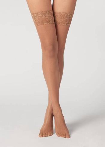 Medias Calzedonia 8 Denier Ultra Sheer Thigh-Highs Mujer Marrones | CO2934UT