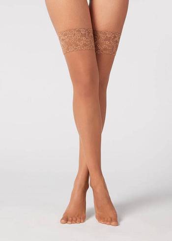 Medias Calzedonia 8 Denier Ultra Sheer Thigh-Highs Mujer Beige Marrones | CO2937RW