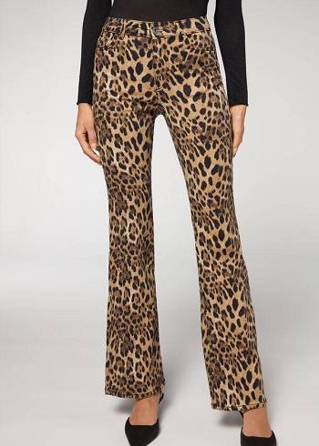 Pantalones Calzedonia Animal Print Flared Mujer Marrones | CO1478NB