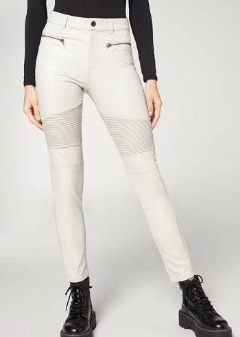 Pantalones Calzedonia Coated Thermal Flaco Ciclismo Mujer Blancas | CO1468GL