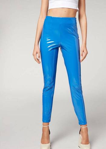 Pantalones Calzedonia Flaco in Thermal Vinyl Mujer Azules | CO1453MA