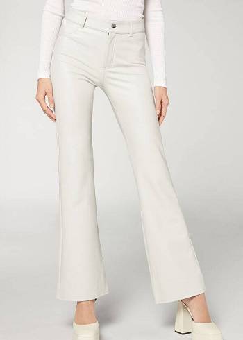 Pantalones Calzedonia Zip and Button Coated Thermal Flared Mujer Blancas | CO1447ZG