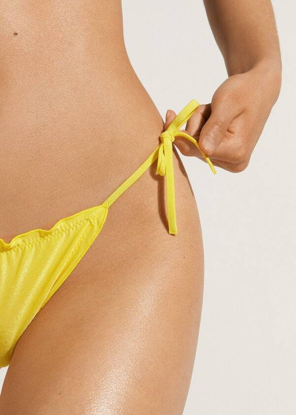 Abajo De Bikini Calzedonia Brazilian String Formentera Mujer Amarillo | CO2857DN