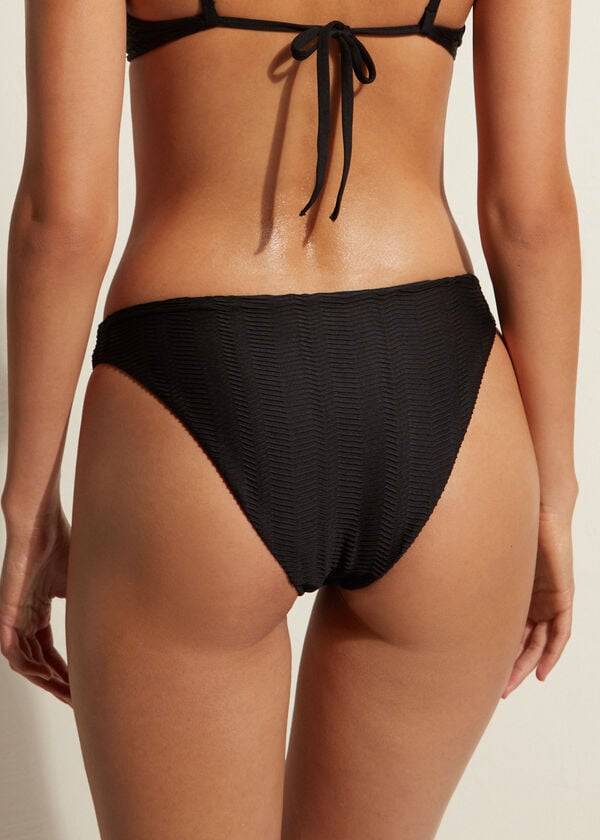 Abajo De Bikini Calzedonia Chevron Casablanca Mujer Negras | CO2843OR