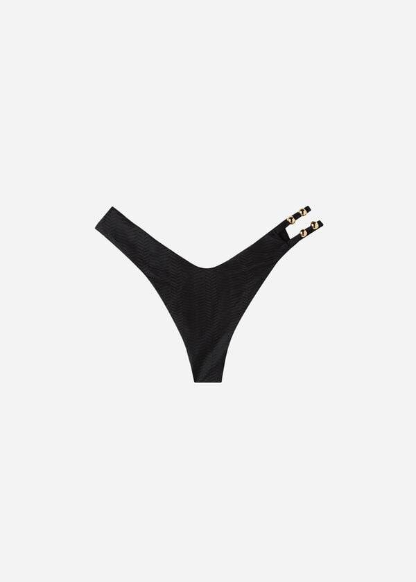 Abajo De Bikini Calzedonia Chevron High-Cut Brazilian Casablanca Mujer Negras | CO2839DN