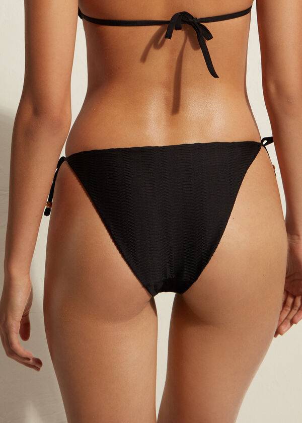 Abajo De Bikini Calzedonia Chevron String Casablanca Mujer Negras | CO2835HK