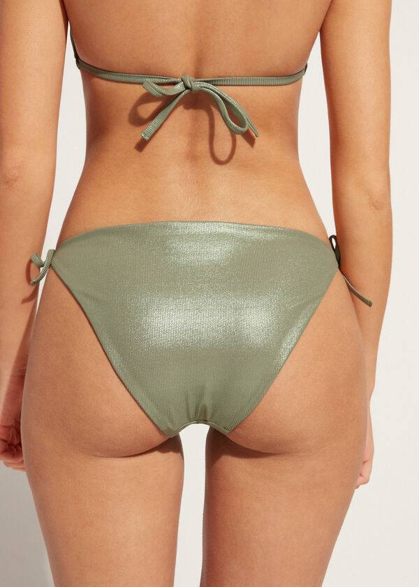 Abajo De Bikini Calzedonia Coated-Effect String Antigua Mujer Verde | CO2826NB