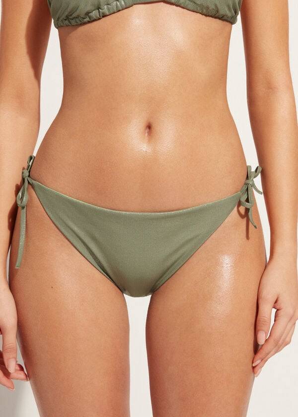 Abajo De Bikini Calzedonia Coated-Effect String Antigua Mujer Verde | CO2826NB