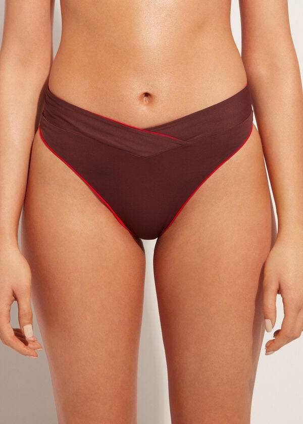 Abajo De Bikini Calzedonia High-Cintura V-Cut Brazilian Indonesia Mujer Rojas | CO2726WY