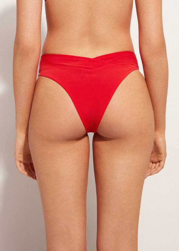 Abajo De Bikini Calzedonia High-Cintura V-Cut Brazilian Indonesia Mujer Rojas | CO2726WY