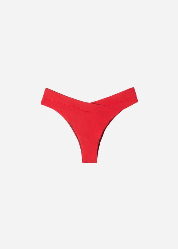 Abajo De Bikini Calzedonia High-Cintura V-Cut Brazilian Indonesia Mujer Rojas | CO2726WY