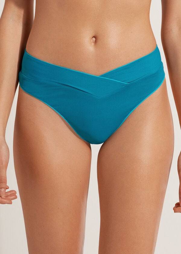 Abajo De Bikini Calzedonia High-Cintura V-Cut Brazilian Indonesia Mujer Turquesa | CO2727QZ