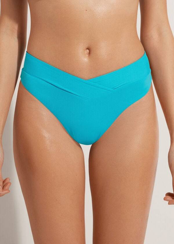 Abajo De Bikini Calzedonia High-Cintura V-Cut Brazilian Indonesia Mujer Turquesa | CO2727QZ