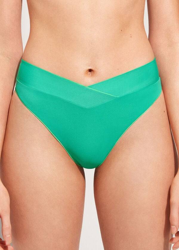 Abajo De Bikini Calzedonia High-Cintura V-Cut Brazilian Indonesia Mujer Verde | CO2729NB