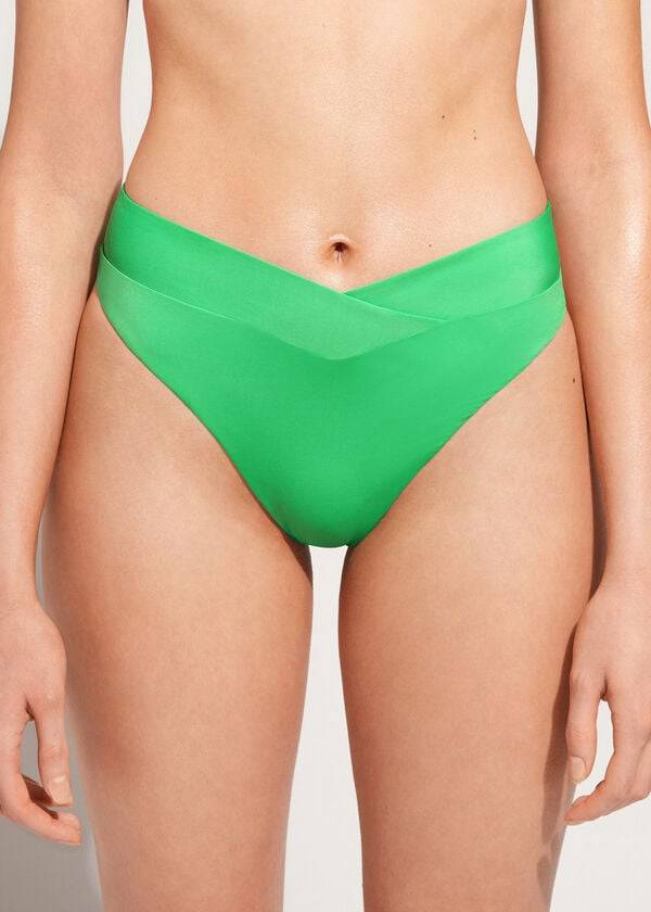 Abajo De Bikini Calzedonia High-Cintura V-Cut Brazilian Indonesia Mujer Verde | CO2729NB