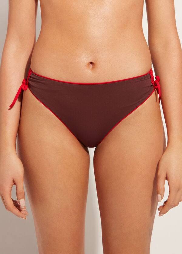 Abajo De Bikini Calzedonia High-Cintura Drawstring Indonesia Mujer Rojas | CO2732CE