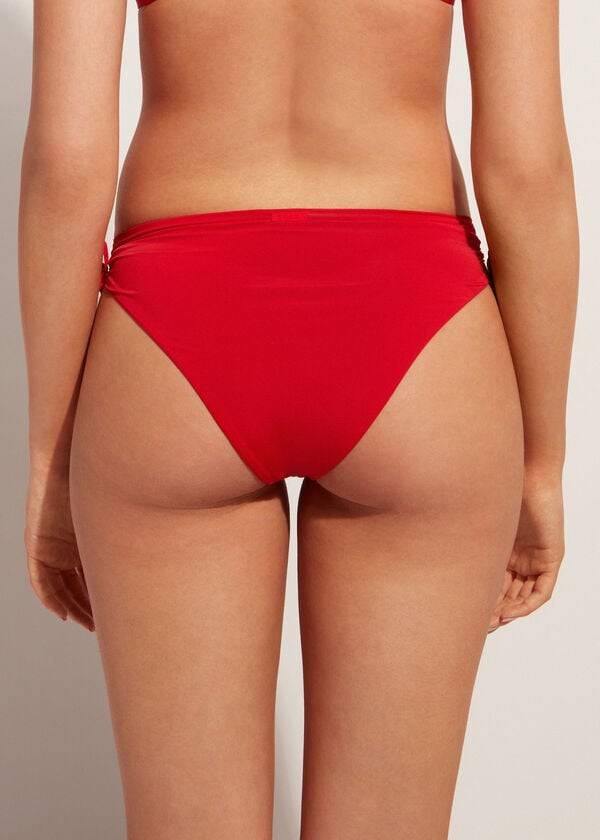 Abajo De Bikini Calzedonia High-Cintura Drawstring Indonesia Mujer Rojas | CO2732CE