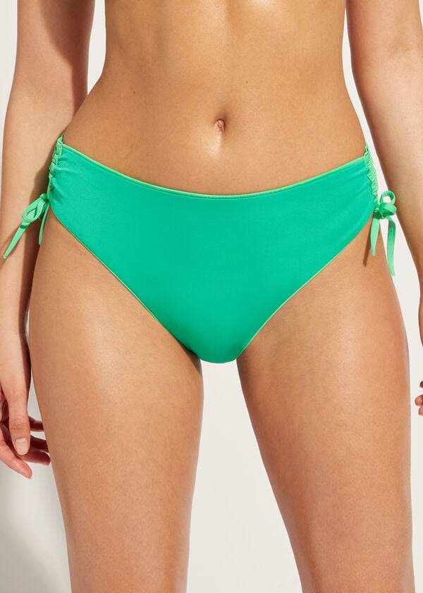 Abajo De Bikini Calzedonia High-Cintura Drawstring Indonesia Mujer Verde | CO2735LH