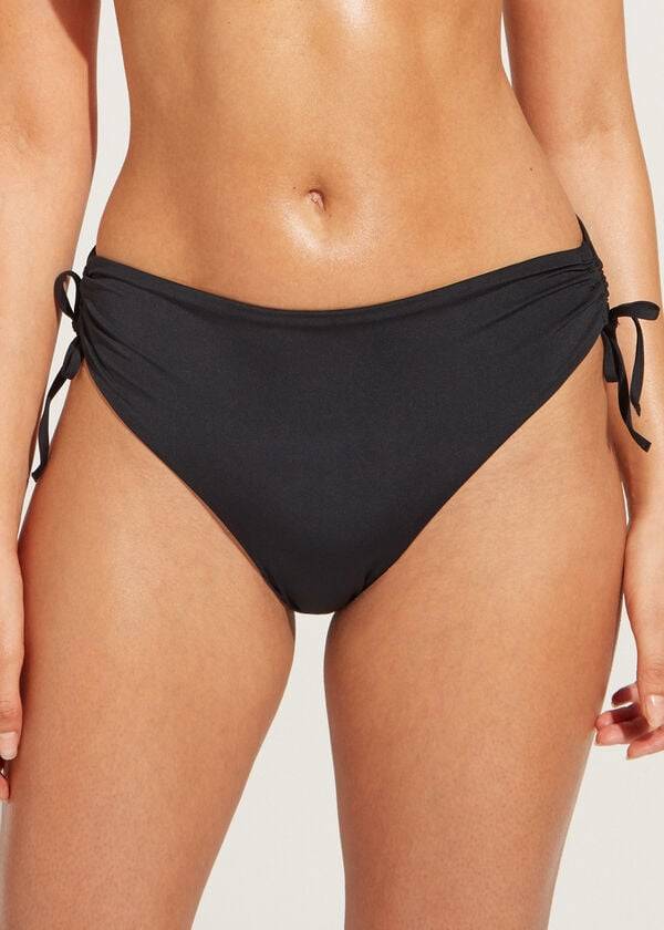 Abajo De Bikini Calzedonia High-Cintura Drawstring Indonesia Mujer Negras | CO2736KI