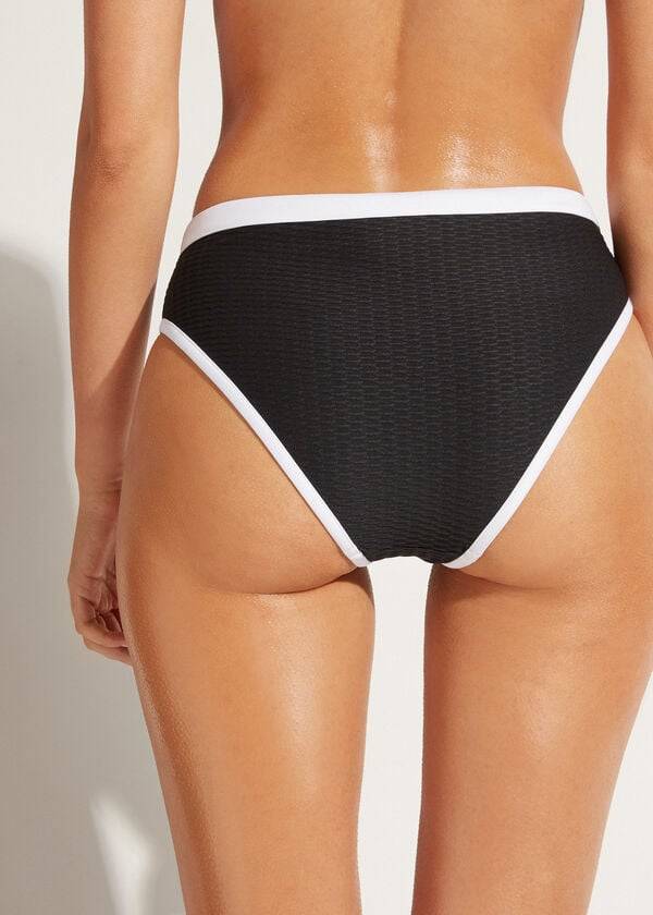 Abajo De Bikini Calzedonia High Cintura Coimbra Mujer Negras Blancas | CO2769SO