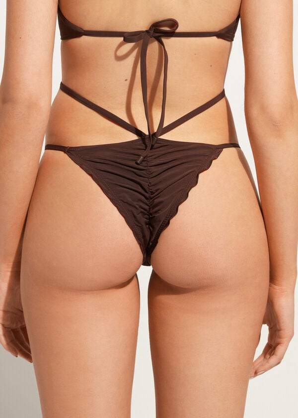 Abajo De Bikini Calzedonia High-Cut Brazilian Islamorada Mujer Cafe Marrones | CO2751EX