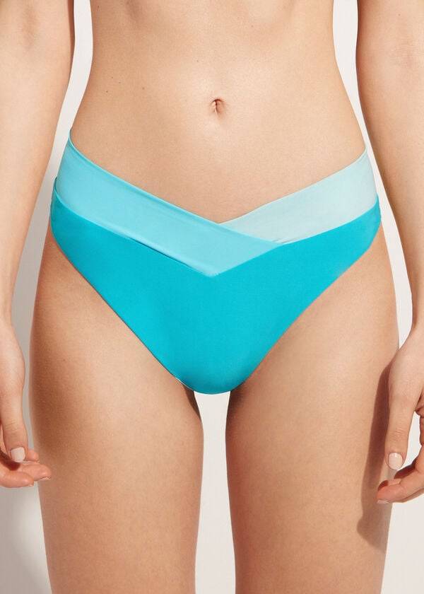 Abajo De Bikini Calzedonia High-Cut Brazilian Azzorre Mujer Turquesa Verde | CO2752WY