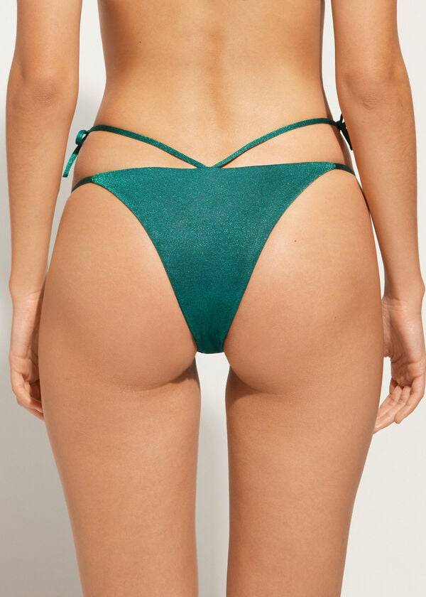 Abajo De Bikini Calzedonia Lamé Brazilian Side String Hollywood Mujer Verde | CO2705TV