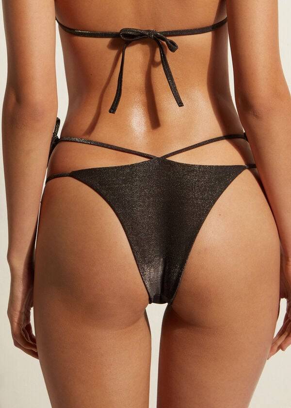 Abajo De Bikini Calzedonia Lamé Brazilian Side String Hollywood Mujer Negras | CO2706RW