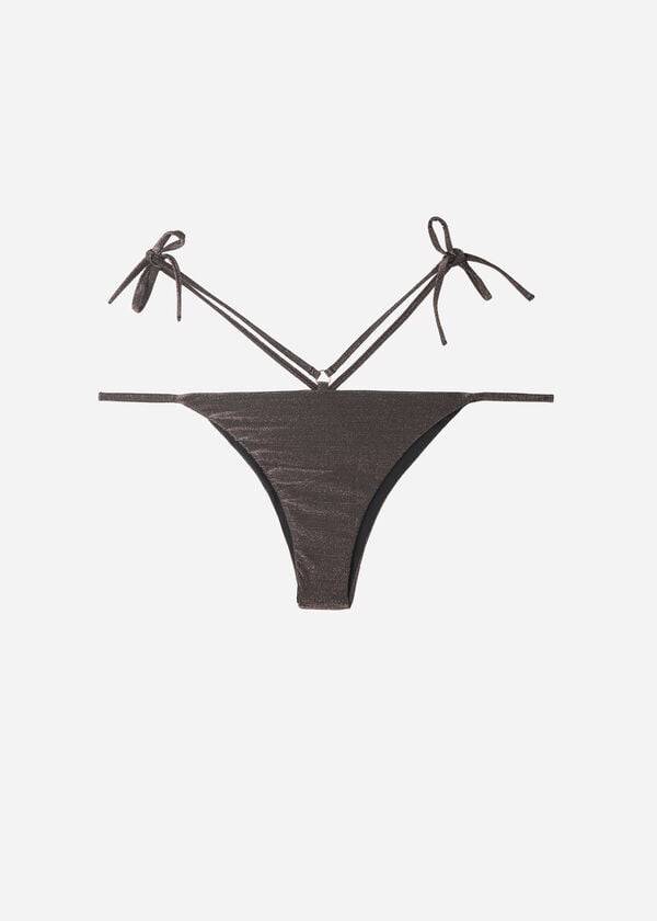 Abajo De Bikini Calzedonia Lamé Brazilian Side String Hollywood Mujer Negras | CO2706RW