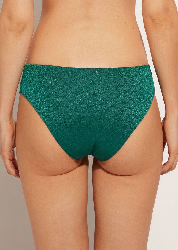 Abajo De Bikini Calzedonia Lamé High Cintura Hollywood Mujer Verde | CO2703UT