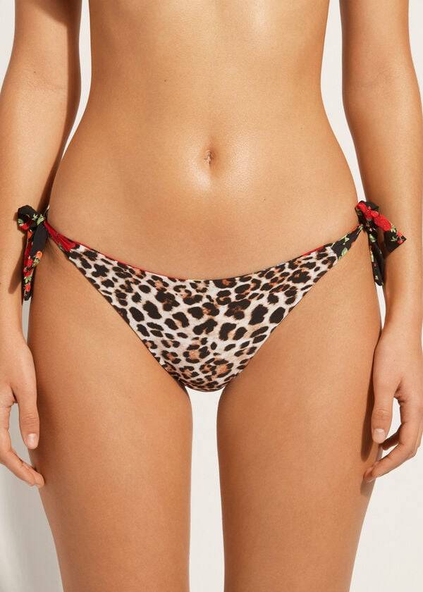 Abajo De Bikini Calzedonia Reversible String Nizza Mujer Rosas | CO2677YU