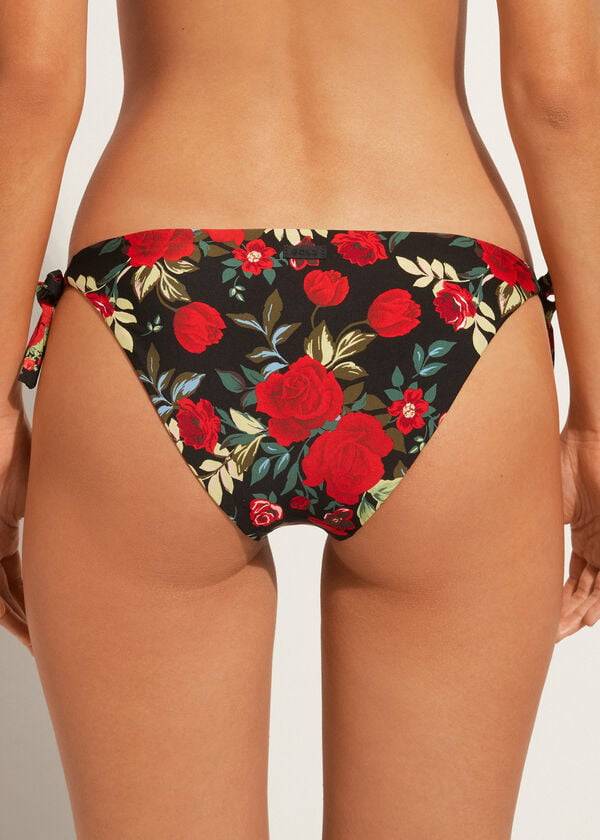 Abajo De Bikini Calzedonia Reversible String Nizza Mujer Rosas | CO2677YU