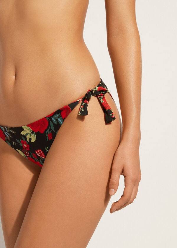 Abajo De Bikini Calzedonia Reversible String Nizza Mujer Rosas | CO2677YU