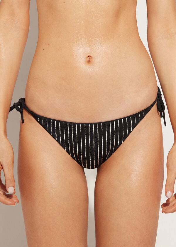 Abajo De Bikini Calzedonia Rhinestone String Shanghai Mujer Negras | CO2667HK