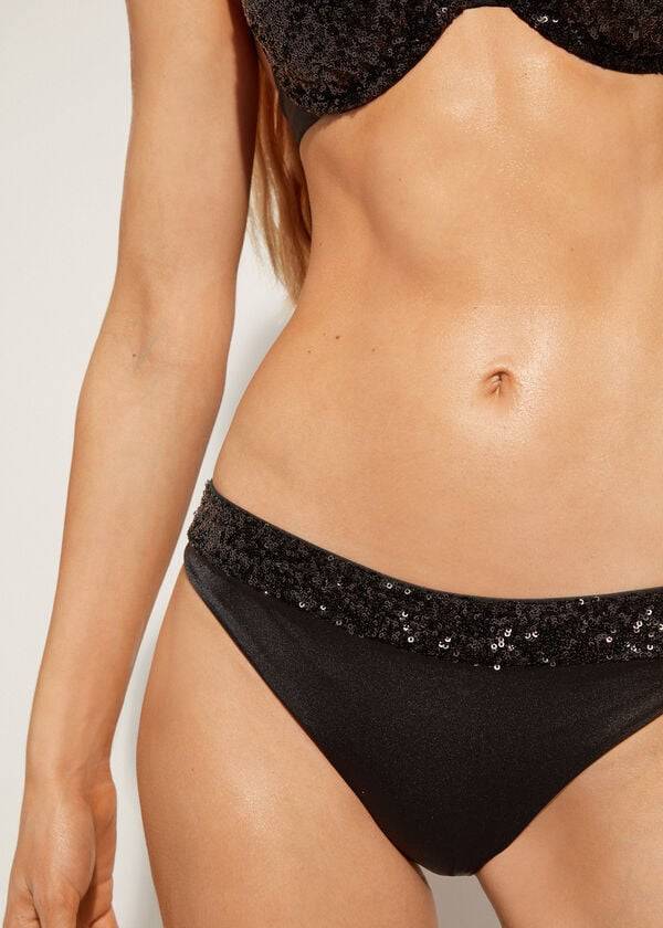 Abajo De Bikini Calzedonia Sequined Cannes rosa Mujer Negras | CO2652TV