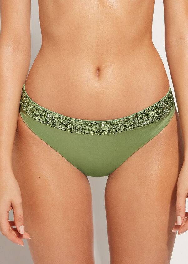 Abajo De Bikini Calzedonia Sequined Cannes rosa Mujer Verde | CO2653RW